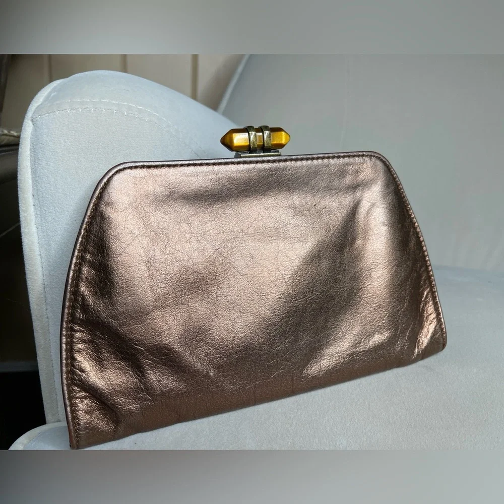 Banana Republic Cow Leather Bronze Metallic Clutch Purse Bag 9"×5"